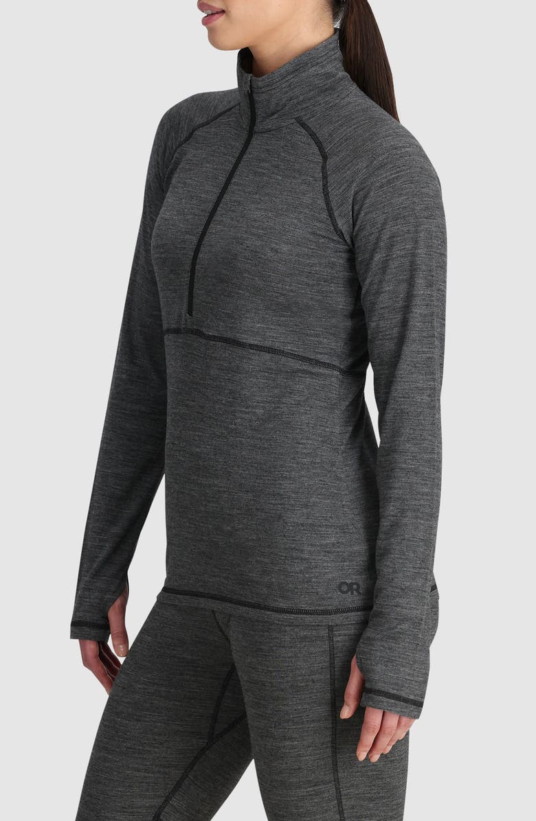 Outdoor Research Alpine Onset 150 Merino Wool Blend Base Layer Half Zip Pullover, Alternate, color, Black Heather