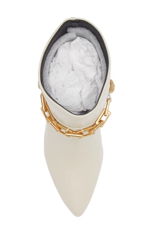 Kaanas Spencer Golden Chain Pointed Toe Leather Bootie In White