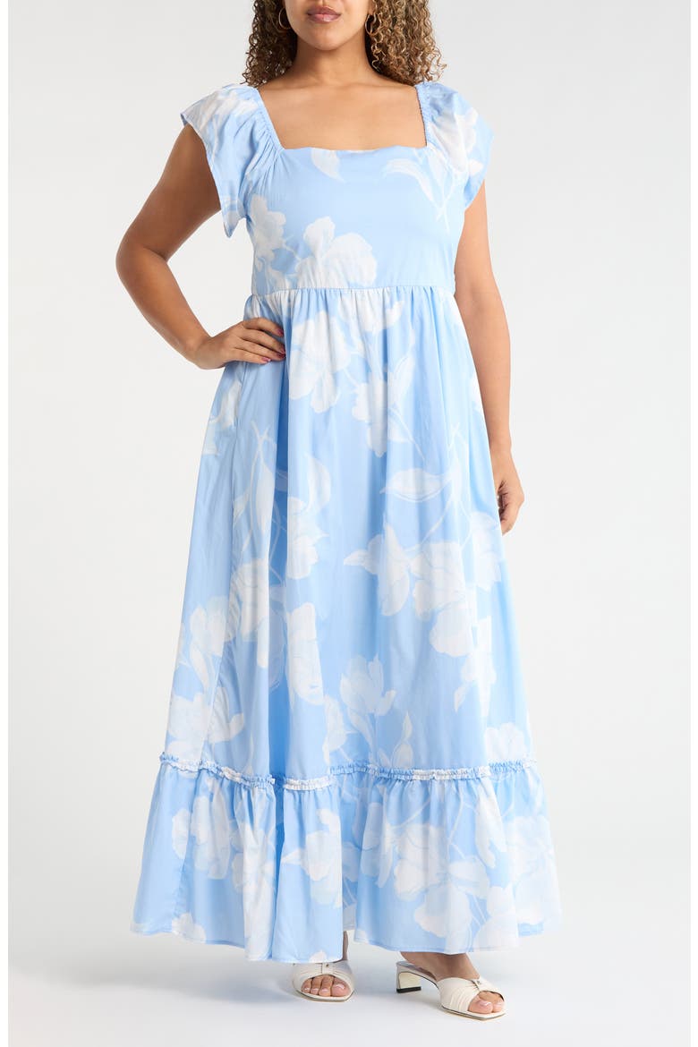 Afina Smocked Floral Maxi Dress, Main, color, BABY BLUE/ MULTI