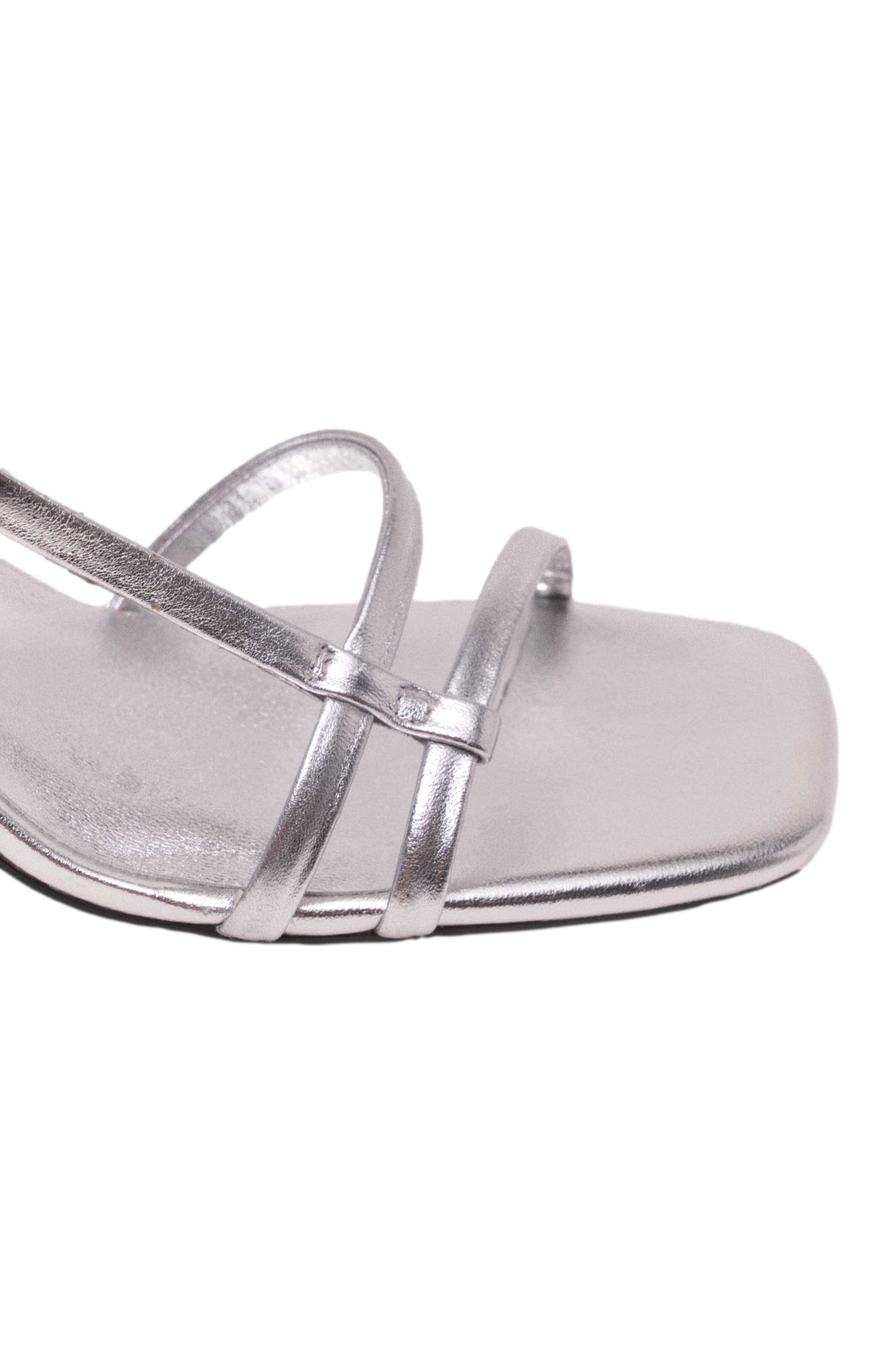 maje Metallic strappy heeled sandals, Alternate, color, Silver