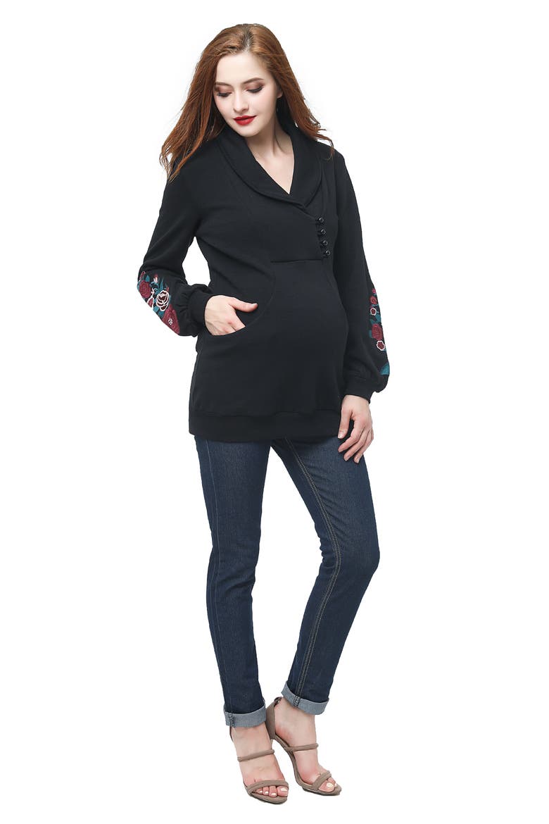 Nellie Shawl Collar Maternity Top, Alternate, color, BLACK