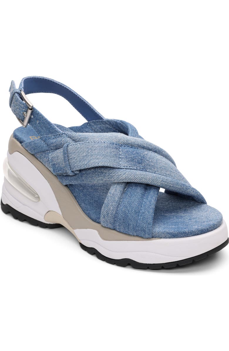 Ash Delia Slingback Denim Wedge Sandal, Main, color, Dark Blue