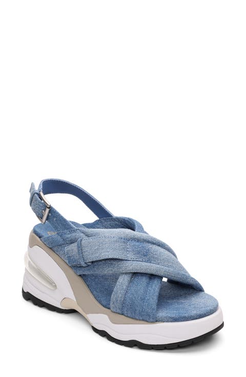 Delia Slingback Denim Wedge Sandal (Women)