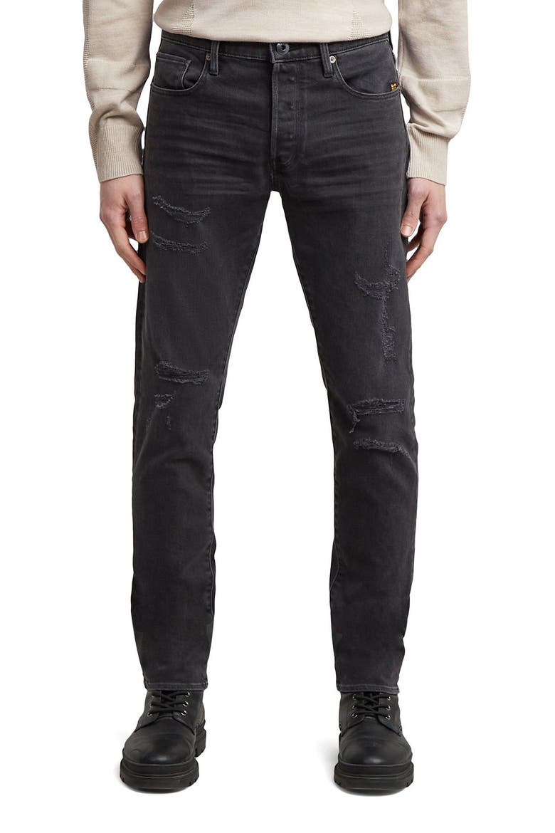 3301 Distressed Slim Jeans, Main, color, BLACK