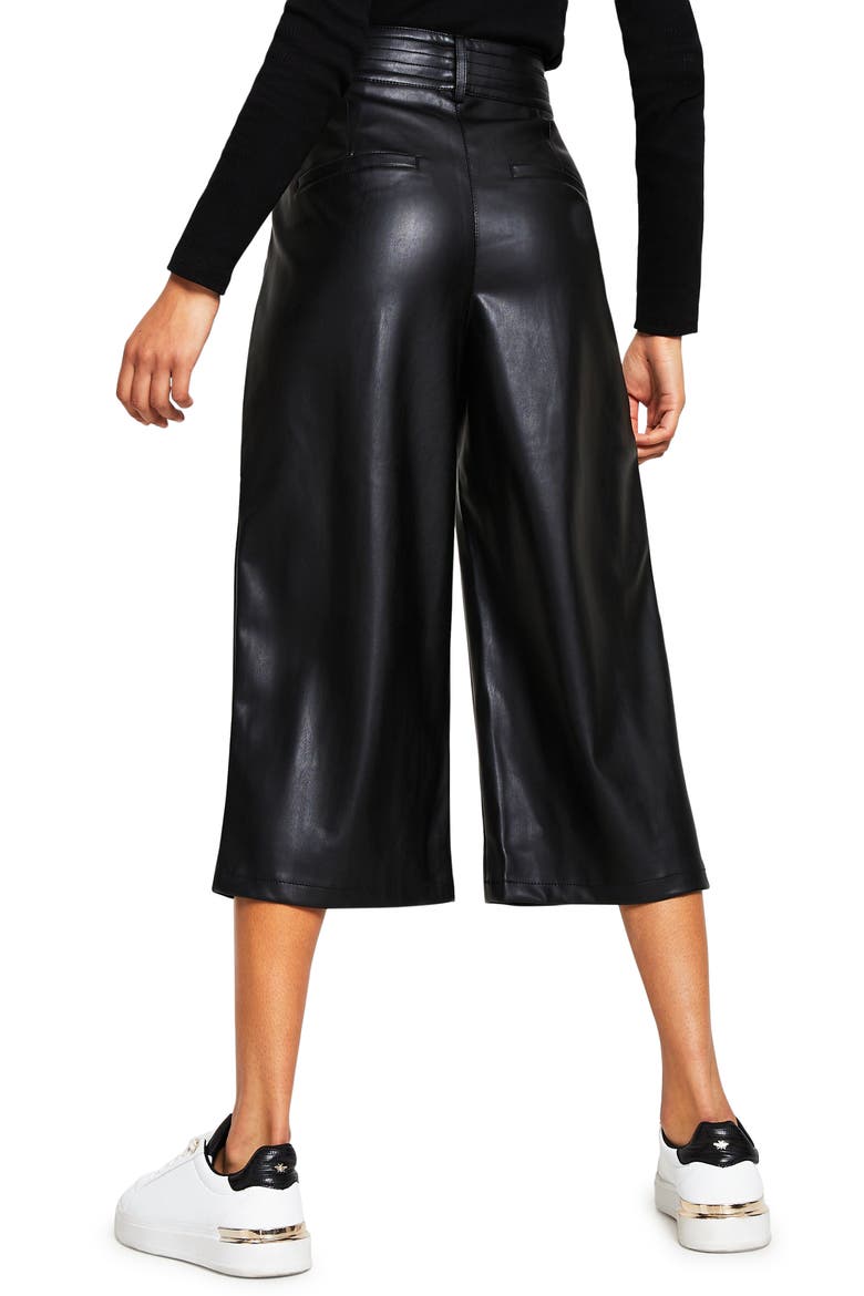 Pleat Front Faux Leather Culotte Pants, Alternate, color, BLACK