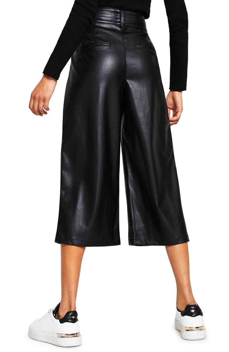 River Island Pleat Front Faux Leather Culotte Pants, Alternate, color,