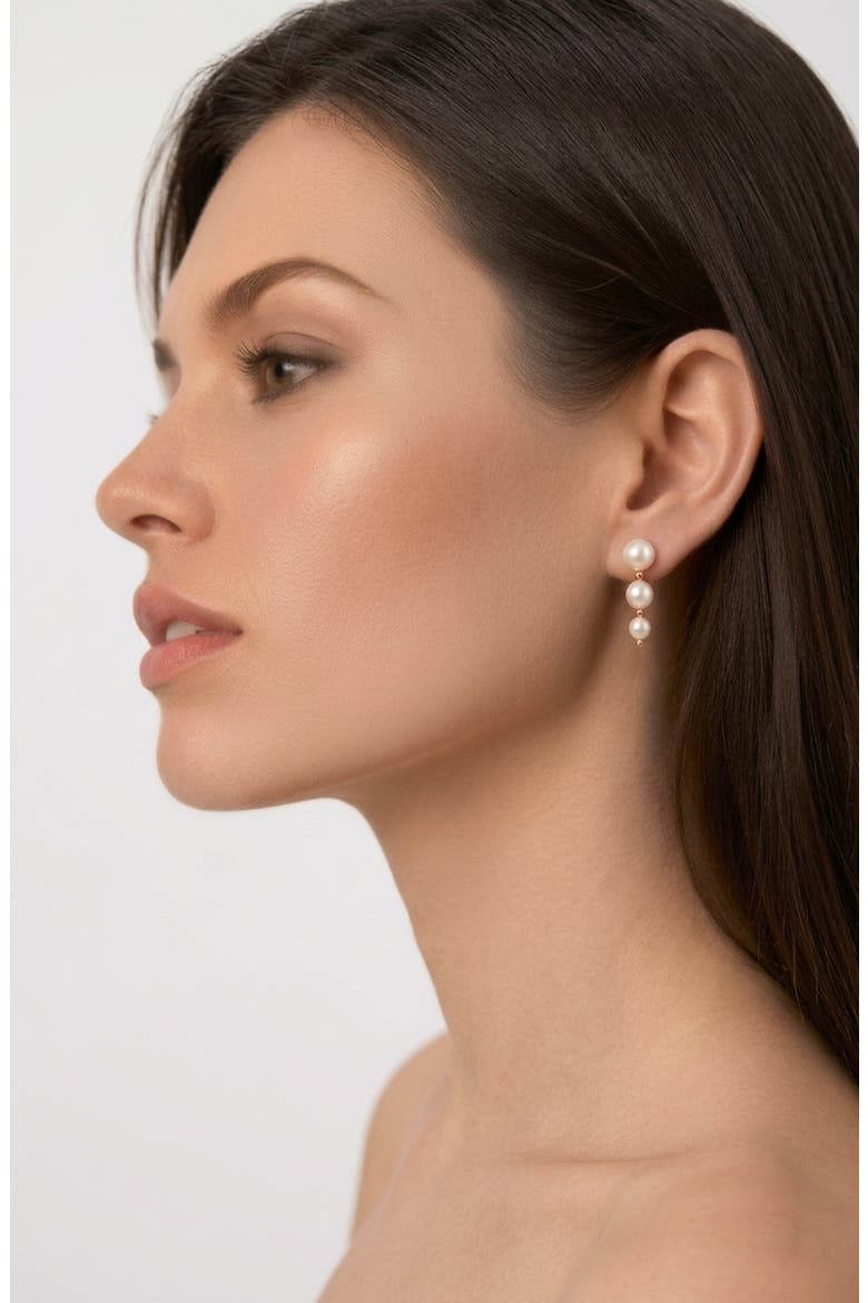 Imitation Pearl Linear Drop Earrings, Alternate, color, GOLD