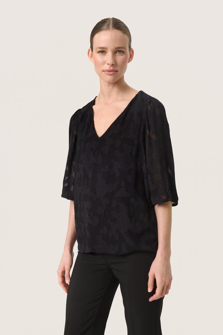 SLFelisia V-neck Half Sleeve Blouse, Main, color, Black
