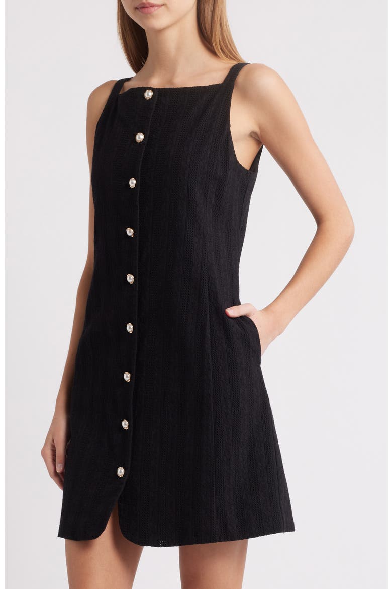 Textured Stripe Cotton Minidress, Alternate, color, BLACK