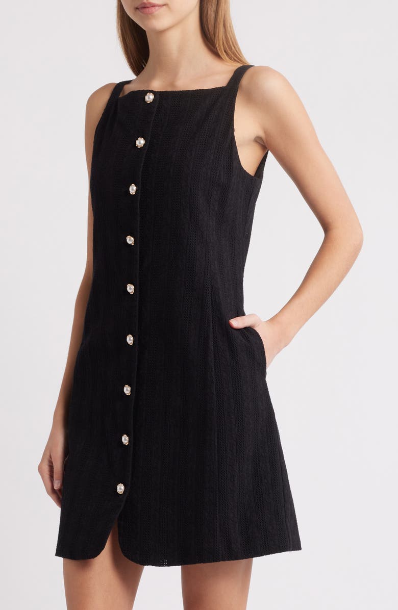 Charles Henry Textured Stripe Cotton Minidress, Alternate, color, Black