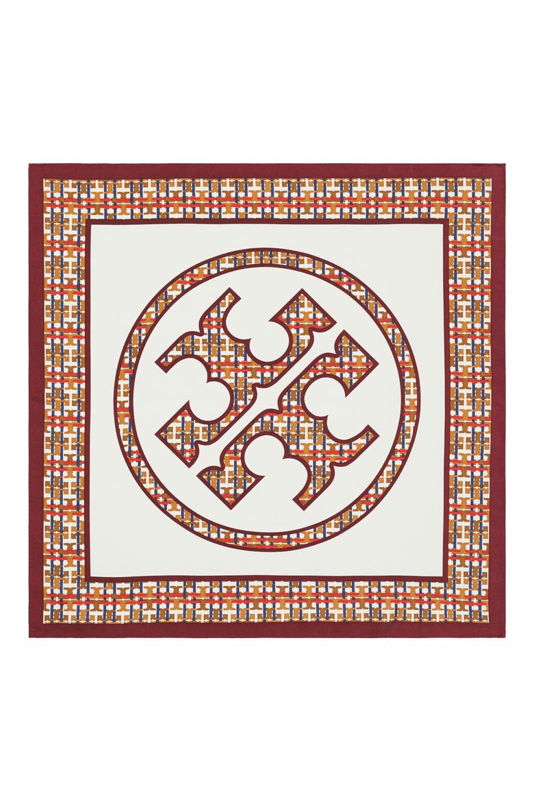 Silk Twill Square Scarf, Alternate, color, IVORY/ BURGUNDY