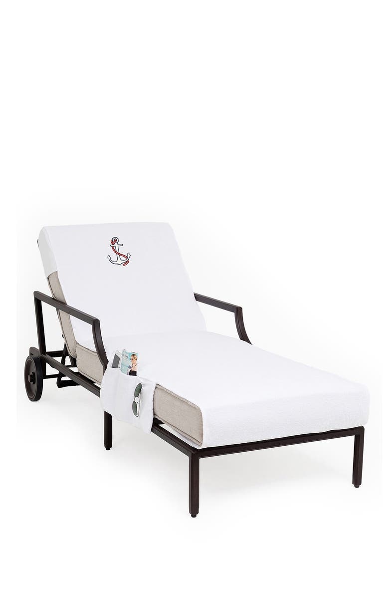 Linum Home Textiles 100% Turkish Cotton Anchor Embroidered Standard Size Chaise Lounge Cover With Side Pockets - White, Alternate, color, 