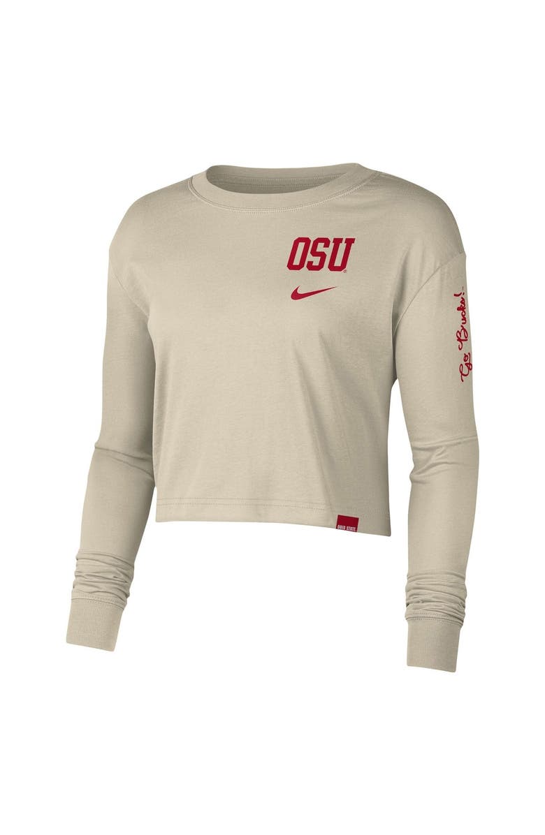 Nike Women's Nike Cream Ohio State Buckeyes Varsity Letter Long Sleeve Crop Top, Alternate, color, 