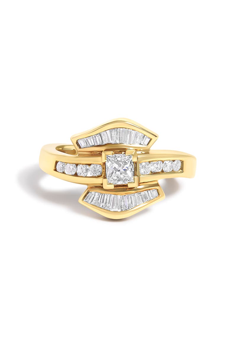 14K Yellow Gold 1.0 Cttw Princess Diamond Geometric Cocktail Ring, Main, color, Yellow Gold