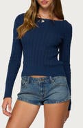 EDIKTED Larah Boat Neck Cable Knit Cotton Sweater