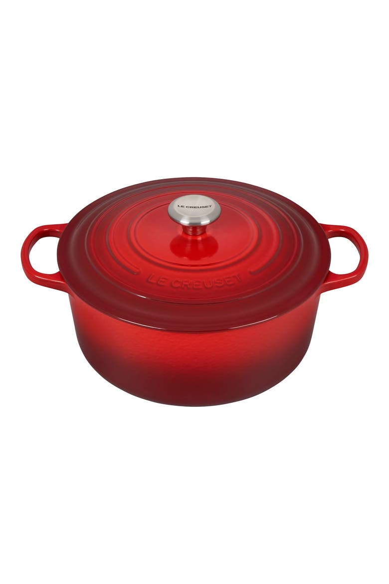 Signature 7.25-Quart Round Enamel Cast Iron Dutch Oven, Main, color, FLAME