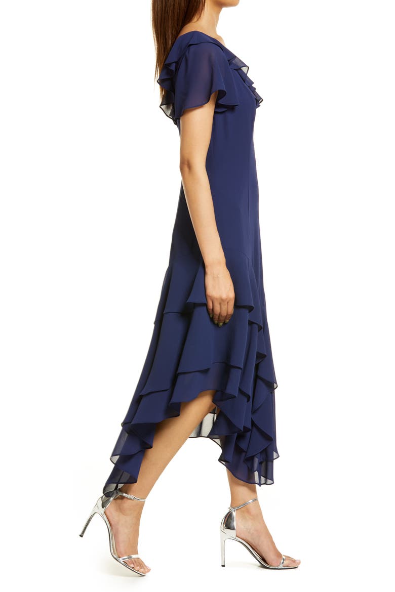 Chiffon One-Shouder Dress, Alternate, color, NAVY