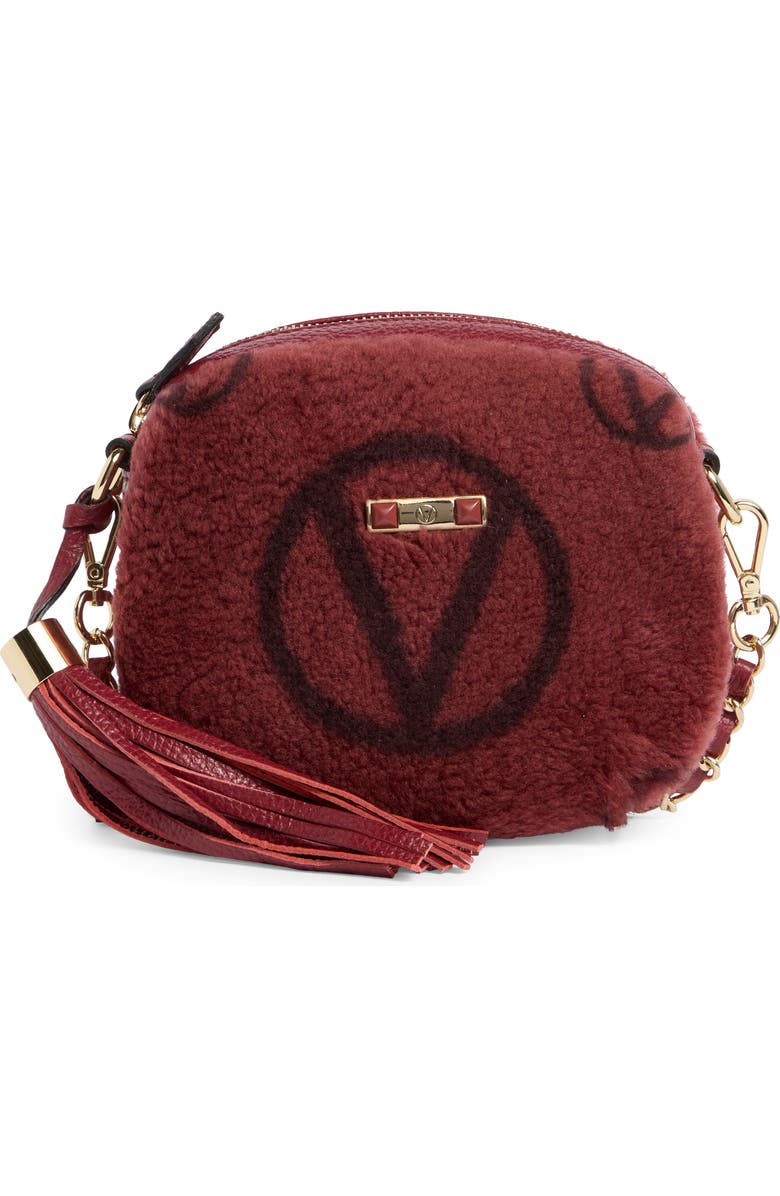 VALENTINO BY MARIO VALENTINO Nina Genuine Shearling Crossbody Bag, Main, color, Mahogany