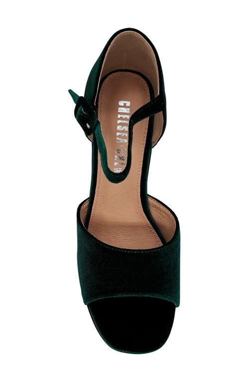 Chelsea Crew Quill Sandal In Green Velvet