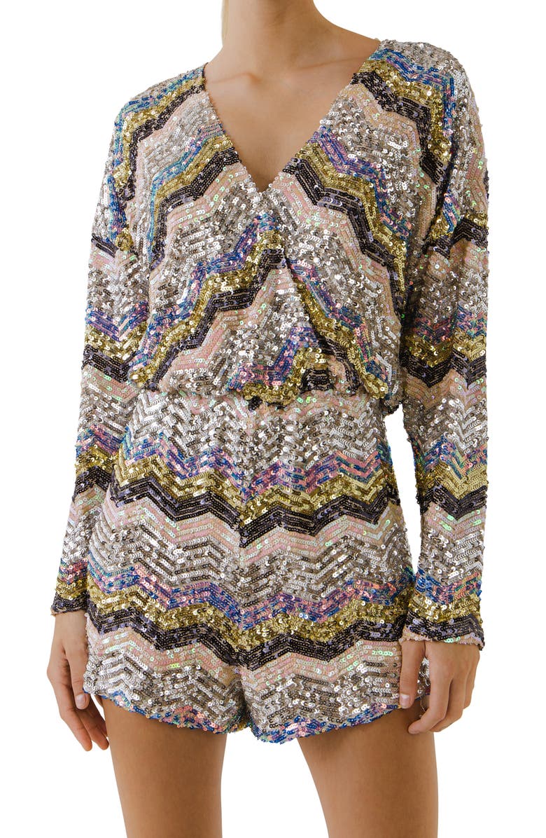 Endless Rose Chevron Sequin Romper, Main, color, 