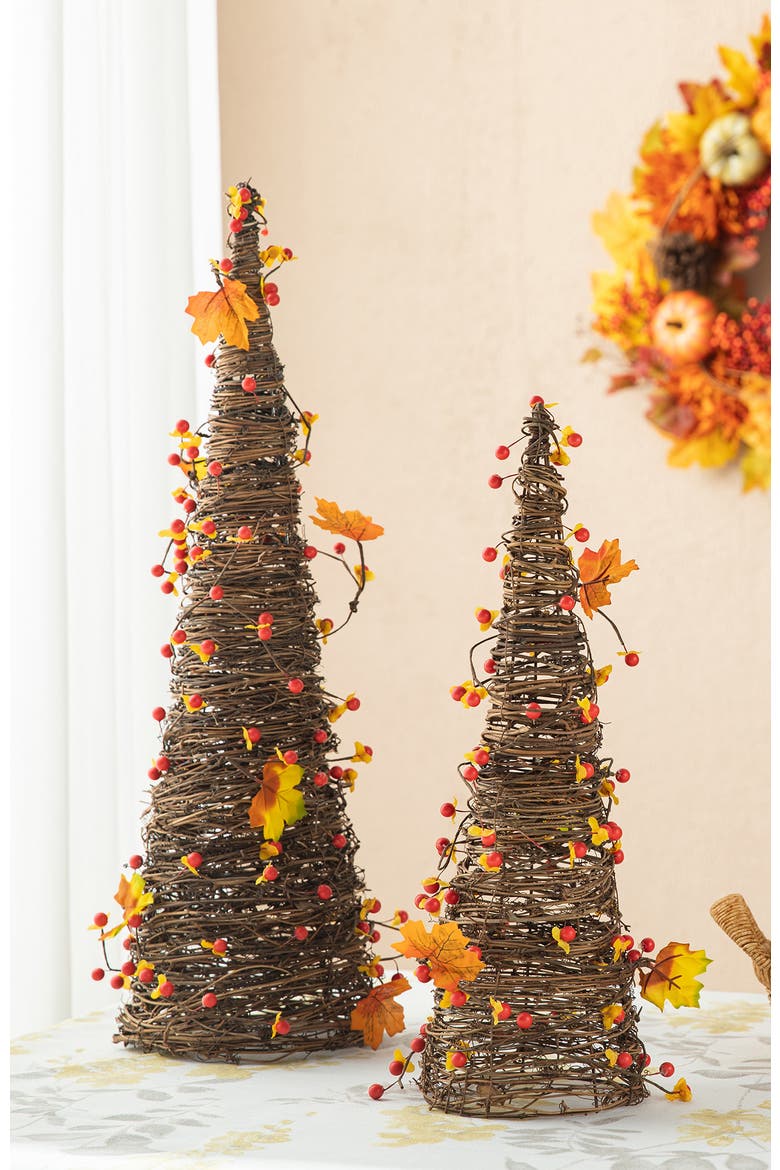 Set of 2 Fall Ratten Berries Maple Leaves Table Tree, Alternate, color, Orange