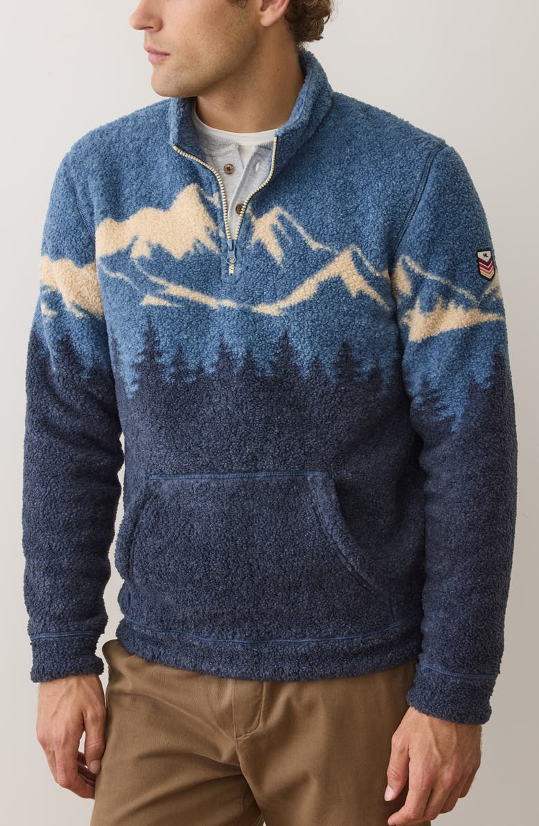 Marine Layer Sierra Fleece Quarter Zip Pullover, Main, color, Blue Mountain Scene