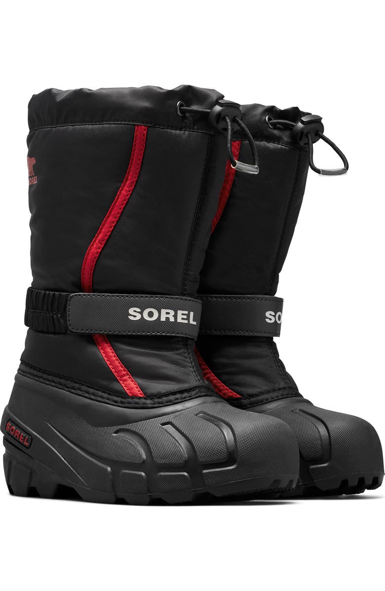 SOREL Kids' Flurry Waterproof Snow Boot, Main, color, Black/ Bright Red