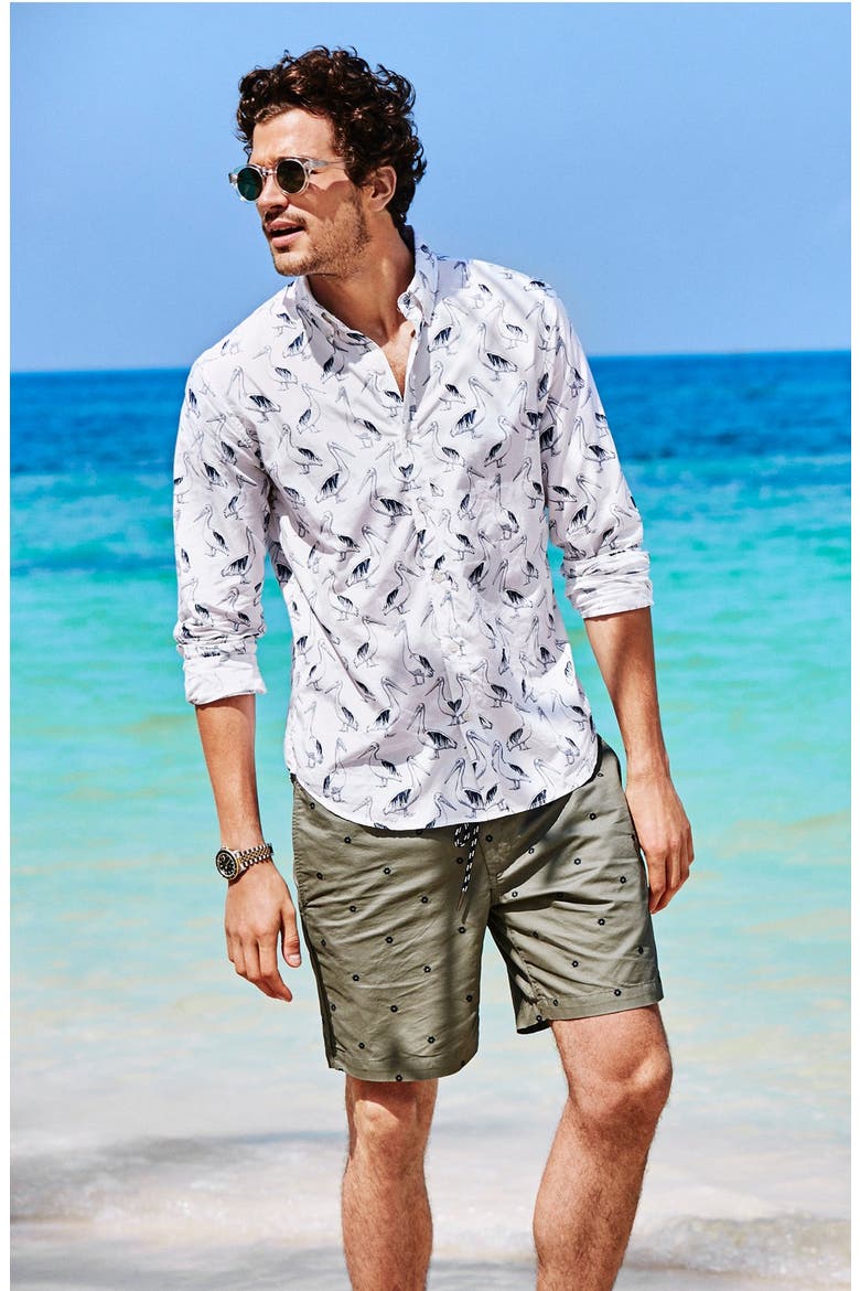 'Pelican Party' Slim Fit Poplin Sport Shirt, Alternate, color, ESTATE BLUE