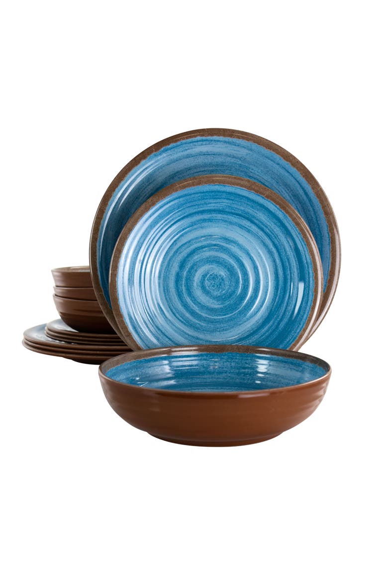 Rippled Tides 12 Piece Lightweight Melamine Dinnerware Set, Main, color, Blue