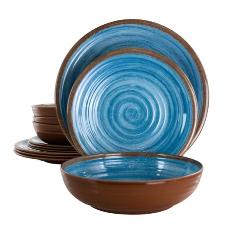 Rippled Tides 12 Piece Lightweight Melamine Dinnerware Set