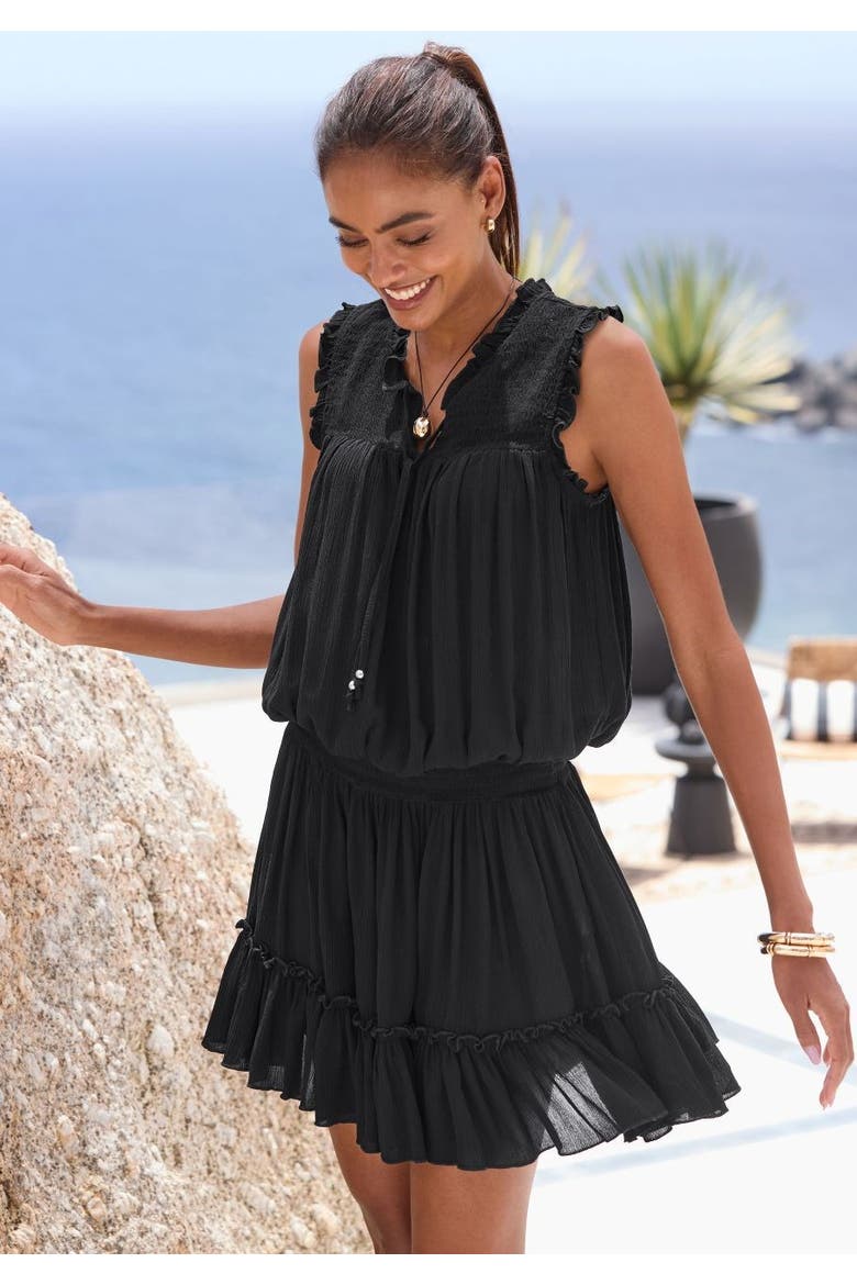 Ruffle Trim Dress, Alternate, color, Black