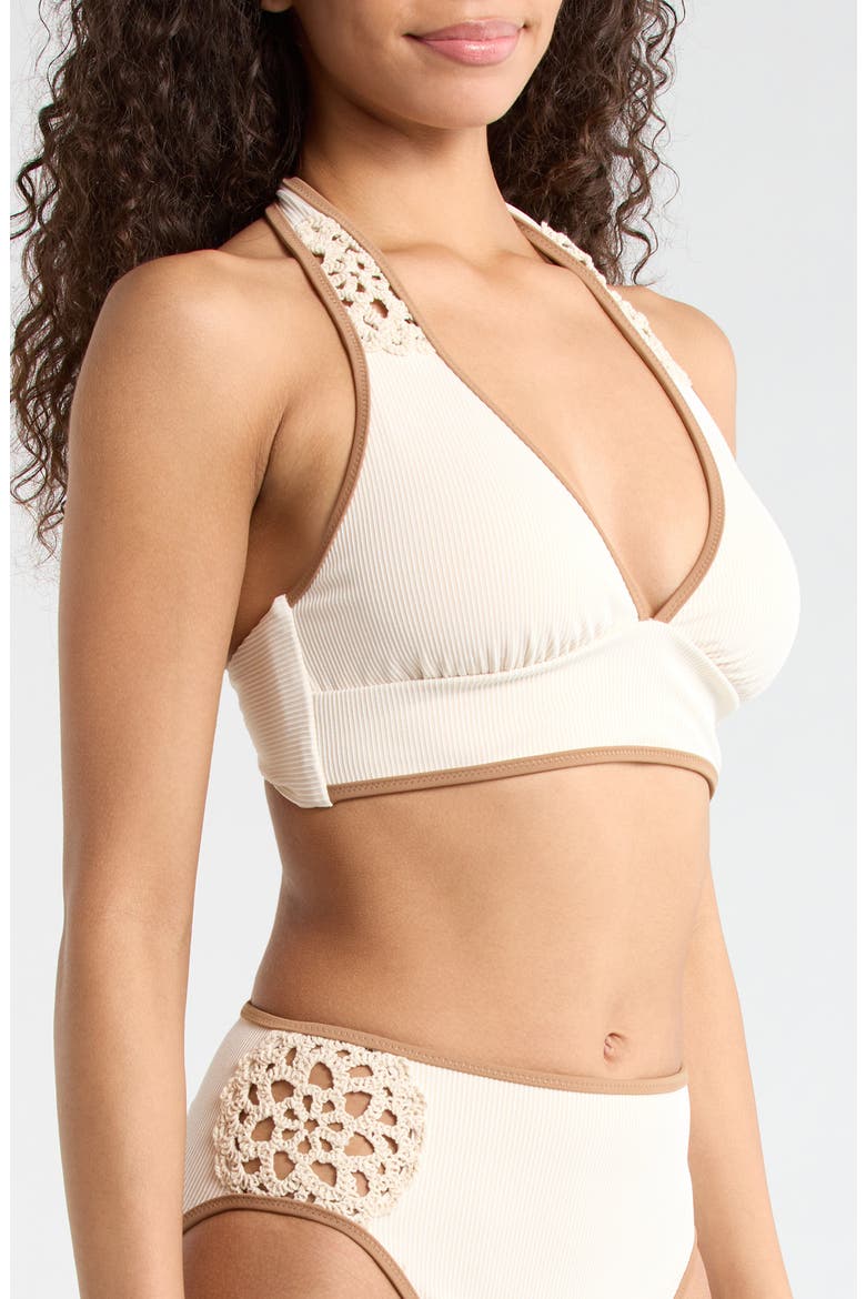 Halter Rib Triangle BIkini Top, Alternate, color, WHITE SAND