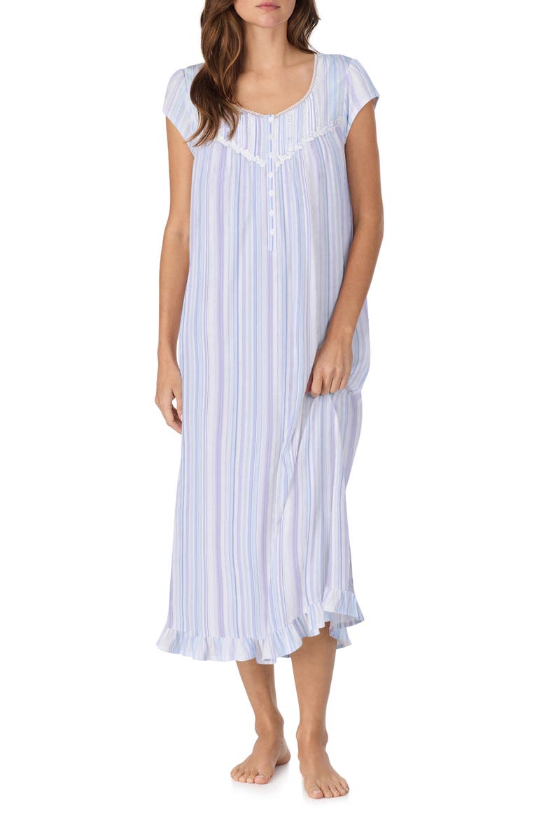Cap Sleeve Cotton Nightgown, Main, color, MULTI STRIPE BLUE