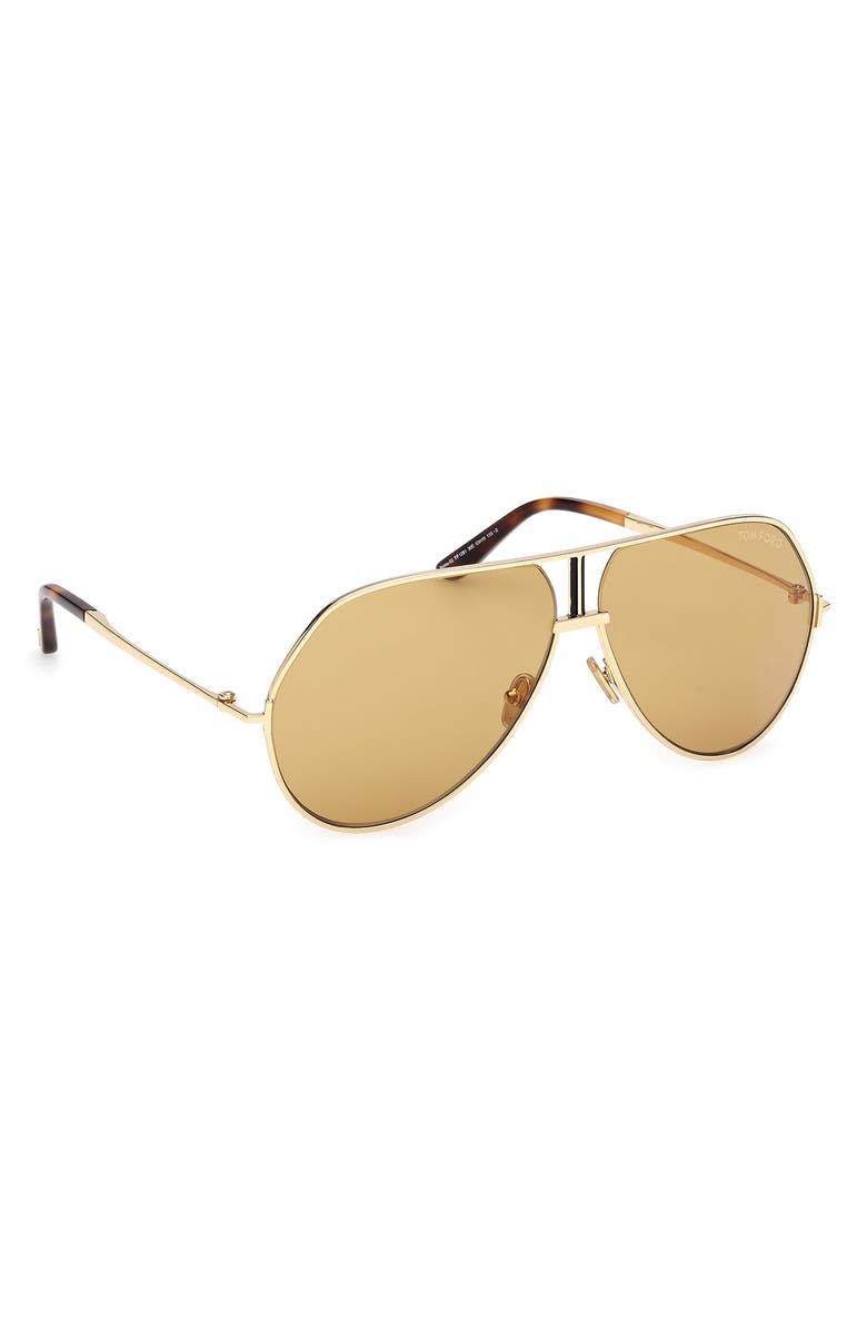 TOM FORD Rickie 63mm Oversize Navigator Sunglasses, Alternate, color, Shiny Gold Havana / Vicuna