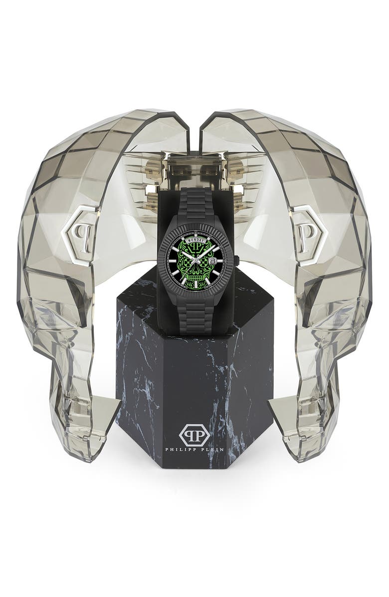 PHILIPP PLEIN Date Superlative Bracelet Watch, 42mm, Alternate, color, Ip Black