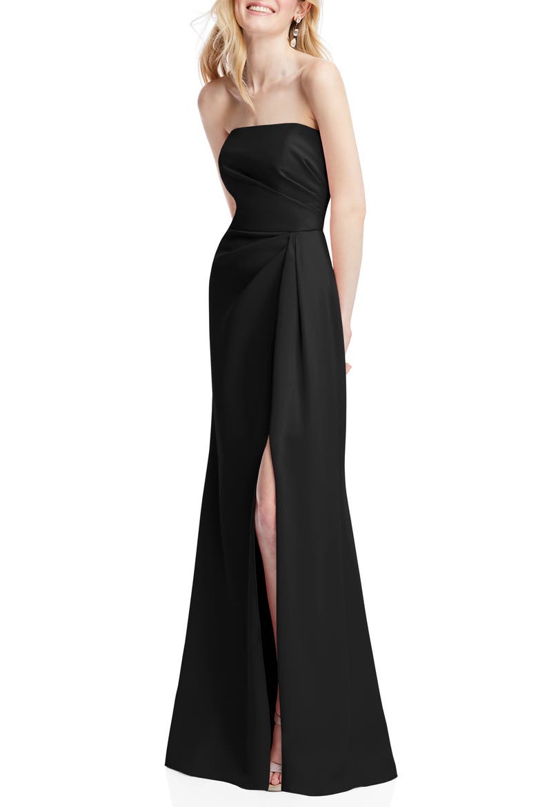 Strapless Crepe Trumpet Gown, Alternate, color, BLACK