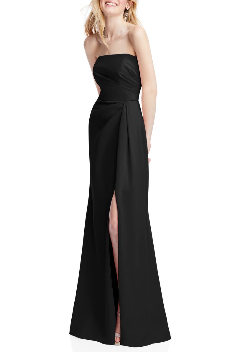After Six Strapless Crepe Trumpet Gown, Alternate, color, Black