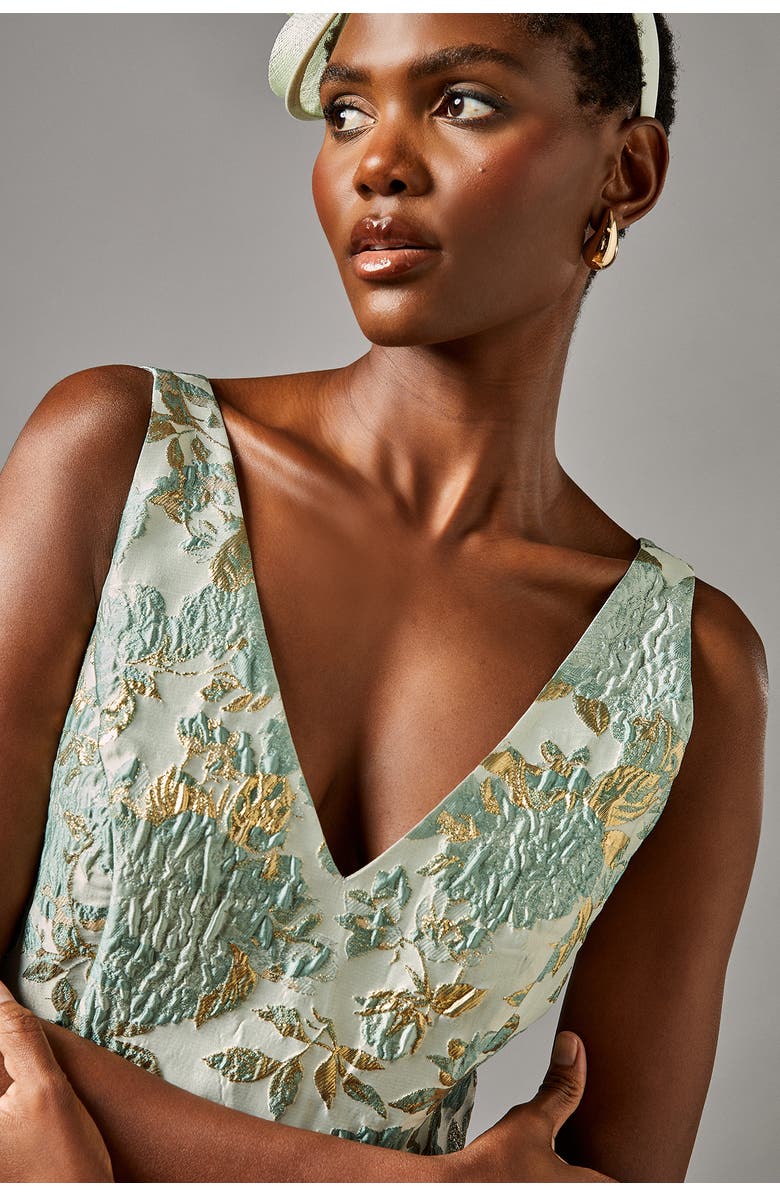 Coast V-Neck Jacquard Midi Dress, Alternate, color, Sage