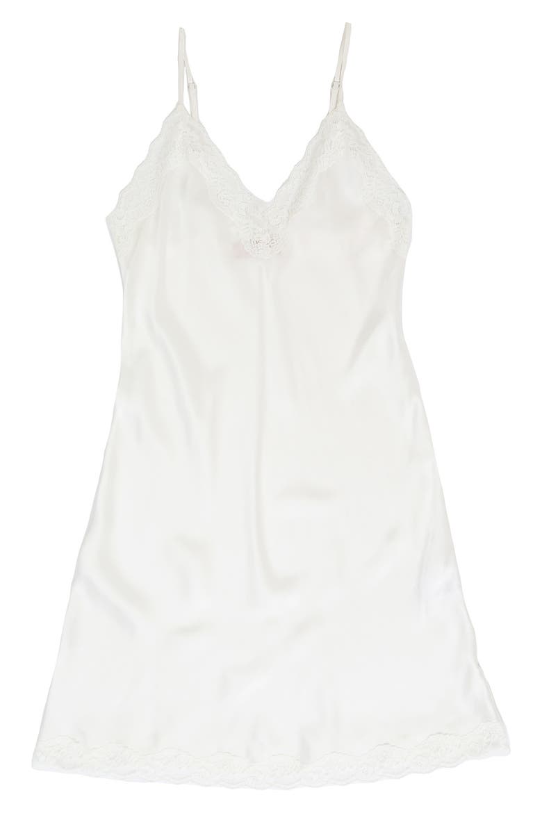 Camille Lace Trim Silk Nightgown, Alternate, color, IVORY