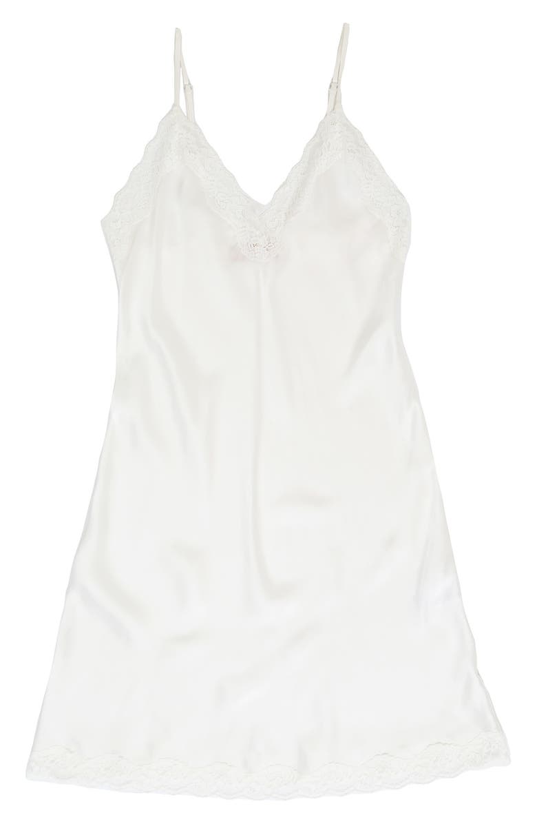 Papinelle Camille Lace Trim Silk Nightgown, Alternate, color, Ivory