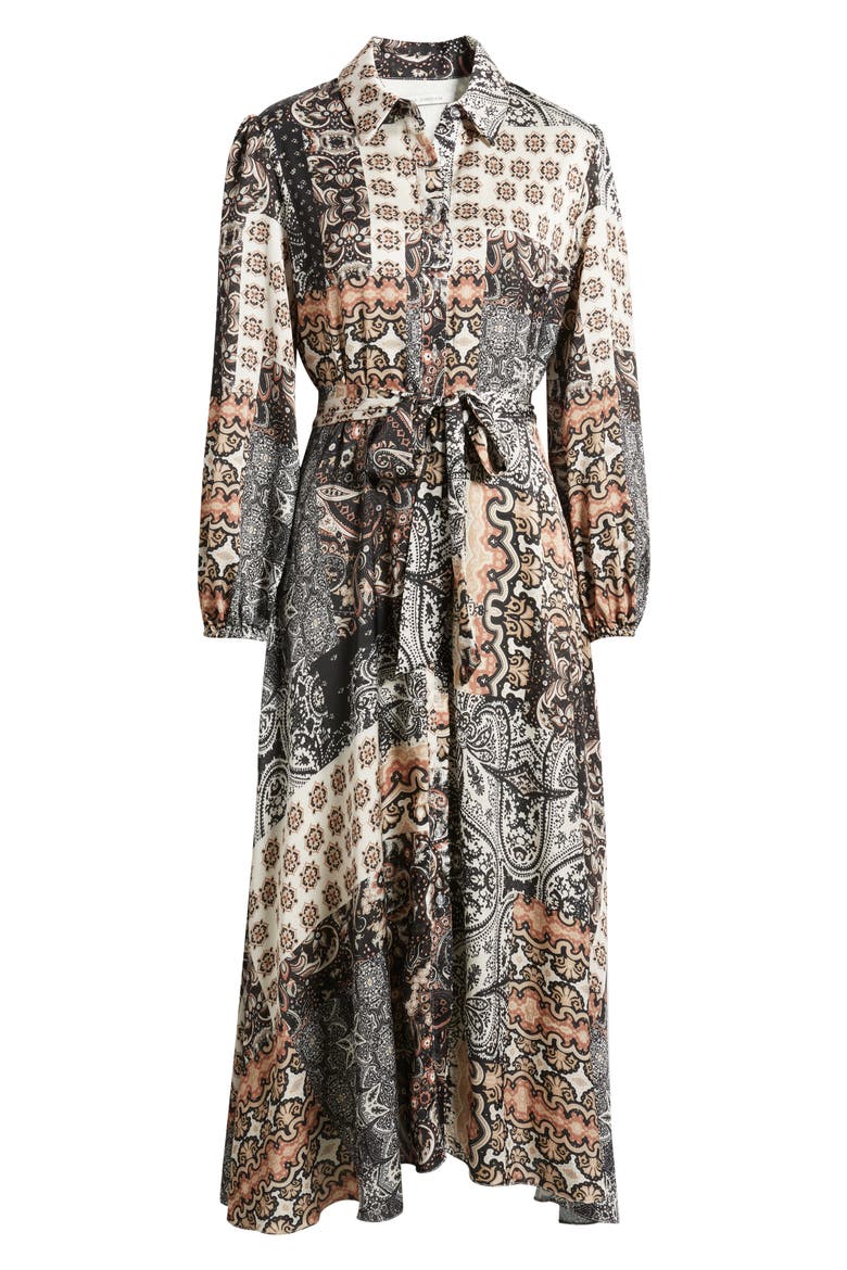 Mixed Print Long Sleeve Shirtdress, Alternate, color, BLACK BROWN