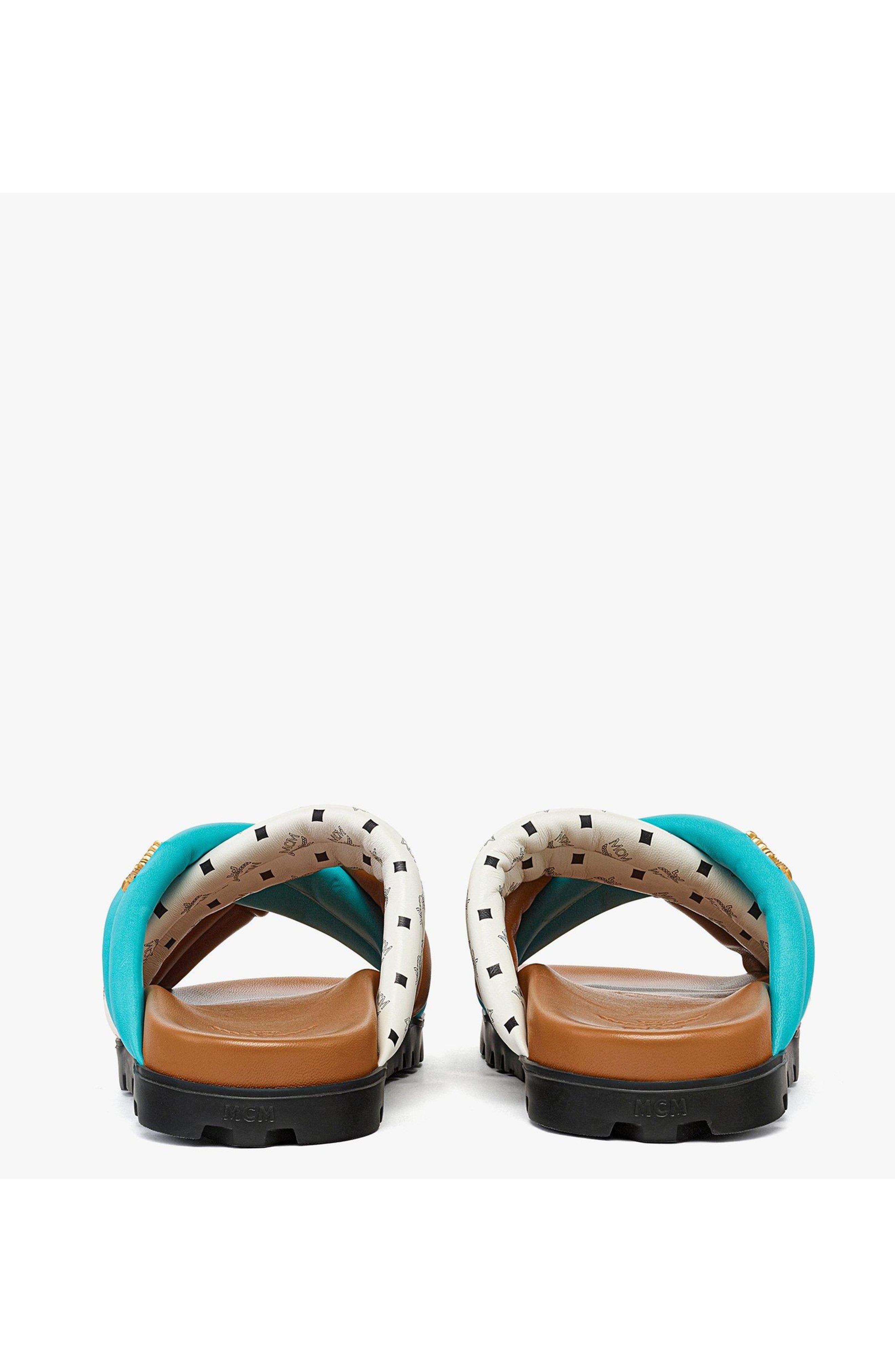 MCM Monogram Cross Sandals in Lamb Leather, Alternate, color, Multi