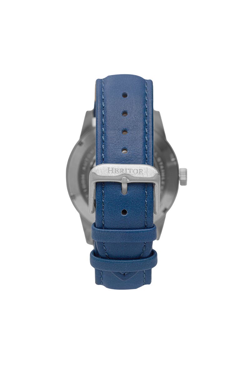 Jonas Leather-Band Skeleton Watch, Alternate, color, Silver/Blue