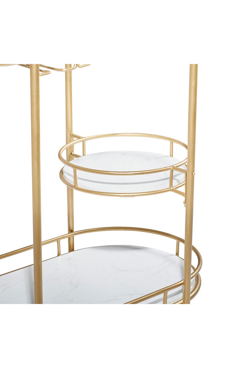 WILLOW ROW Goldtone Metal Contemporary Bar Cart with Lockable Wheels & Mirrored Top, Alternate, color, 