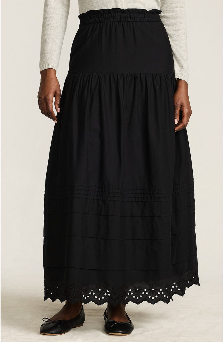Lands' End Voile Tiered Eyelet Maxi Skirt, Main, color, Black