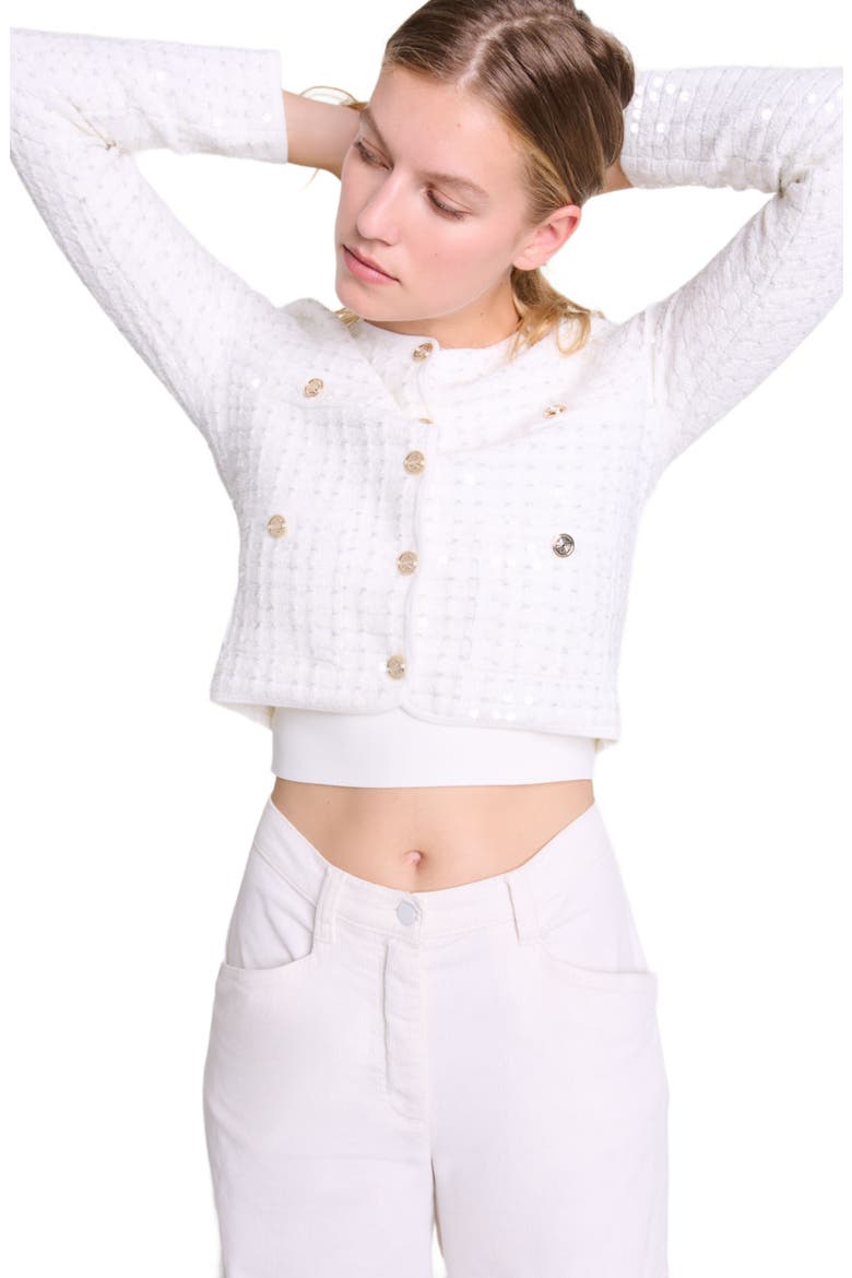 Sequin knit cardigan, Alternate, color, Off white