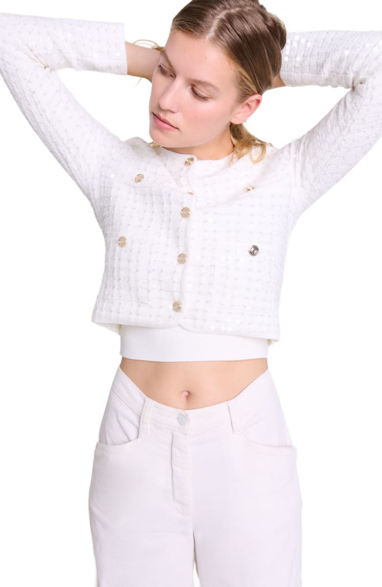 maje Sequin knit cardigan, Alternate, color, 
