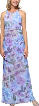 SL FASHIONS Gathered Floral Cutout Sleeveless Maxi Dress