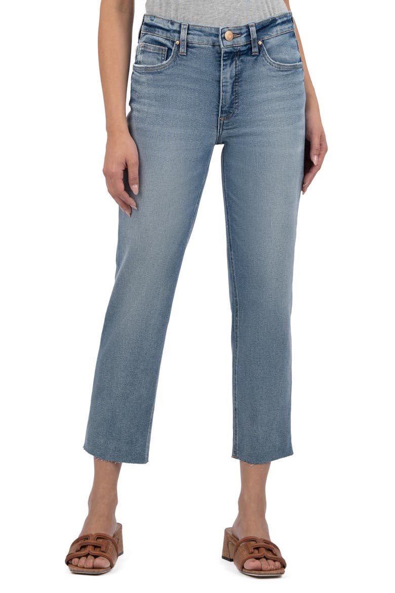 Rachael Fab Ab High Waist Raw Hem Crop Jeans, Main, color, OPERATED BLUE