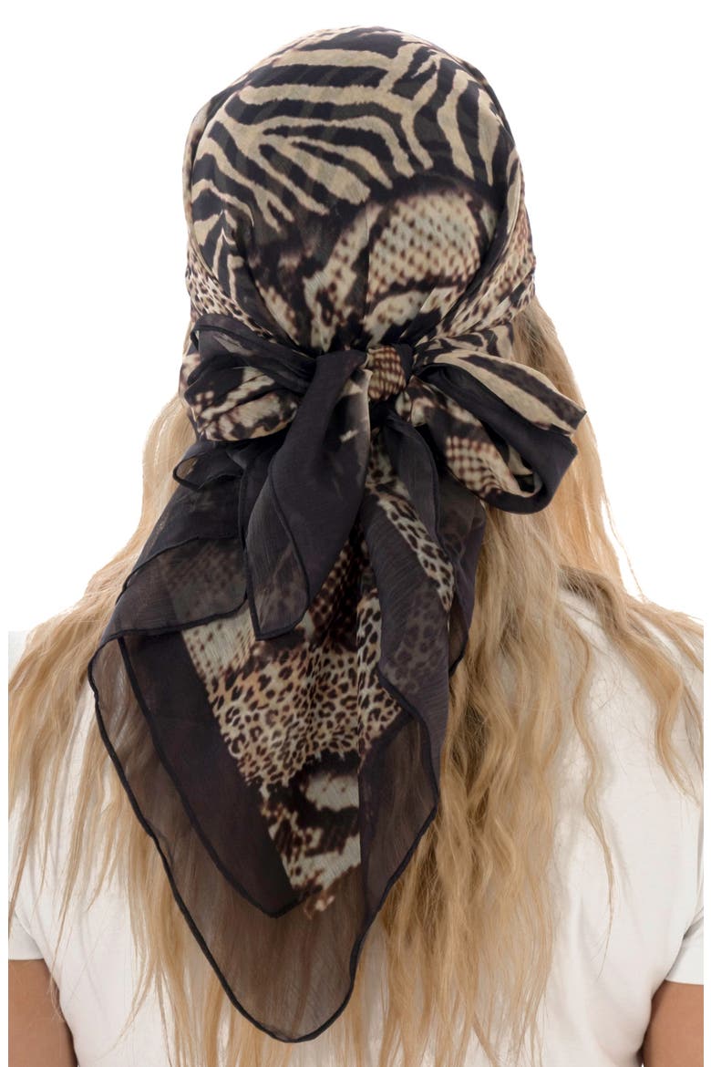 Animal Print Square Scarf, Alternate, color, BROWN